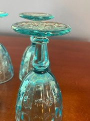 FENTON LG WRIGHT PRISCILLA LATE MOON & STARS BLUE WINE GLASSES STEMS SET OF 4
