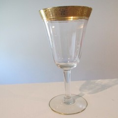 Stunning Tiffin WATER GOBLET MINTON CLEAR STEM OPTIC Decorative Gold Rimmed