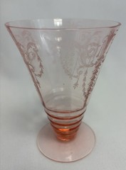 Vintage Cambridge Glass Cleo Pink 8oz Footed Tumbler Art Deco Etched Water Glass