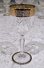 8 Small Crystal Stemmed Cordial Glasses with Gold Rims & Base. 5″, holds 2 oz