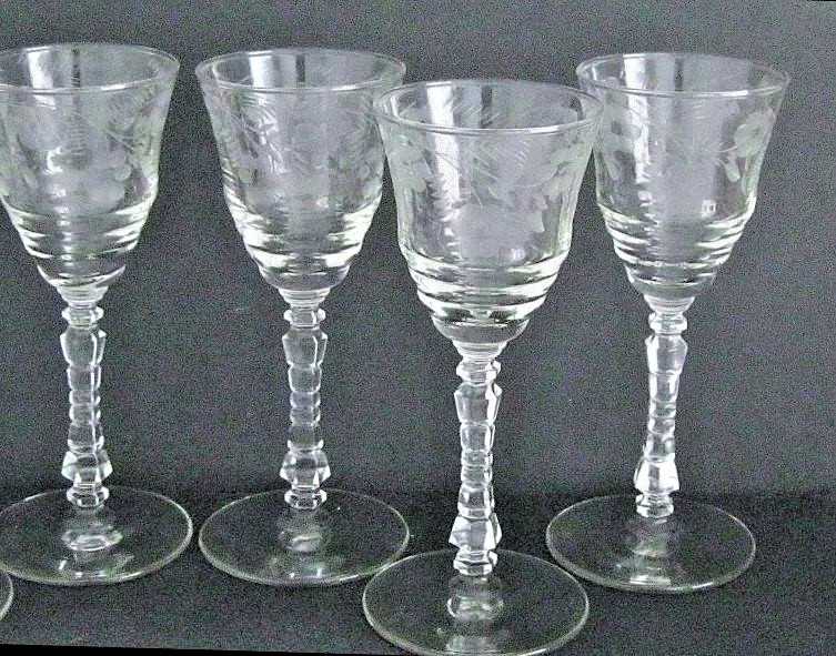 Set of 6 Libbey Rock Sharpe Cut Crystal Floral No 3005-4 Wine Glasses 6 7/8″