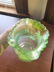 Hand Painted Ice Green Fenton Carnival Glass Enameled Shasta Daisy Pitcher
