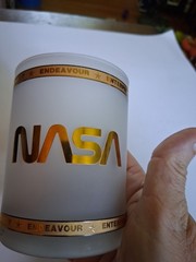 Vintage Frosted NASA Drinking Glass By Kapen-Kent 22kt Gold Trim 3″ Across 4″Tal