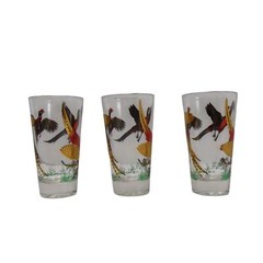 Lot Of 3 Vintage Hazel Atlas Glass 10oz. Tumbler Flying Pheasants