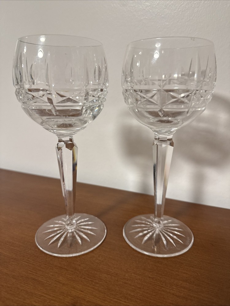 Pair of Waterford 7.25″ Tall Wine Glasses – Signed Waterford – Vintage Crystal