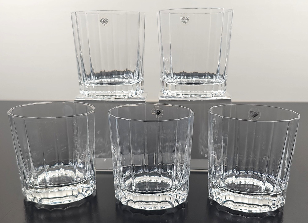 5 Dansk Oval Facette Old Fashioned Vintage Clear Panel Whiskey Rocks Finland Lot