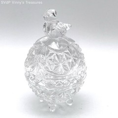 Vintage Clear Pressed Glass Bird Covered Candy Dish Trinket Box Pedestal Footed