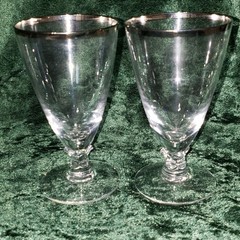 2 VTG FOSTORIA WATER/ICE TEA PLATINUM WEDDING RING GLASSES 6 1/8″ x 3 1/2″