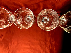 Vintage Etched with Fern Leaves and circles Tall Water Wine Goblets Set of 4