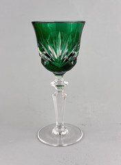 Gorham Cherrywood Emerald Green Criss Cross Fan Cut Crystal Cordial Glass 5»