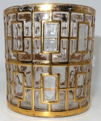 Imperial SHOJI Mid Century Modern Gold 11 Ounce Rock Glass 3 1/2″ Tall Gold Wear