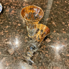 Interglass Italy Crystal Champagne Flutes, Vtg Design 24kt Gold Hand Decorated