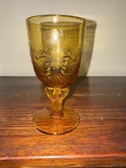 Vintage L.G. Wright Amber Glass Maple Leaf Goblet