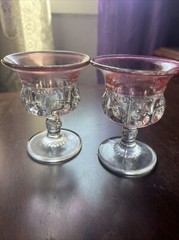 King’s Crown Liquor Goblet Set-2 W/Cranberry Flashing Upper & Lower By Tiffin