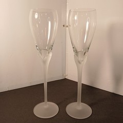 2Pcs Rare Antique Satin by Towle Crystal Champagne Flute 10″ Made in Romania