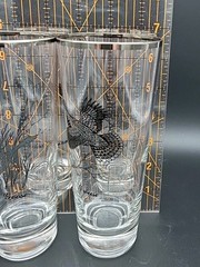 Set of 4 Silver Rimmed Federal Game Birds Glasses Highball 6 7/8″ Tall MCM VTG
