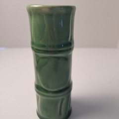 VINTAGE MID CENTURY MODERN LIBBEY GREEN BAMBOO TIKI CERAMIC TUMBLER VASE