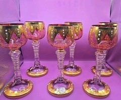 Set Of 6 Hand Painted Cranberry Glasses Liberace Style