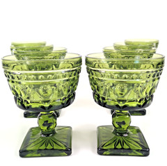8 Indiana Glass Park Lane Wine Water Sherbet Dessert Goblets 70s Avocado Green