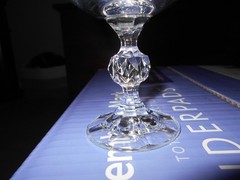 Vintage Bohemia Crystal wine goblet «Cascade» etched – Set of 5 Platinum trim