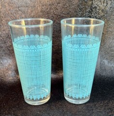 Vintage Atlas Turquoise Ice Tea Tumblers Jumbo 24 oz Woven Lace Pattern 60’s (2)