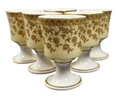 6 Antique Royal Worcester Sepia Daisies Small Pedestal Goblets Aesthetic Cordial
