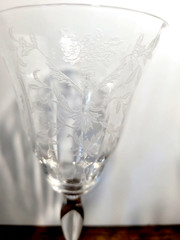 Morgantown Lace Bouquet Clear Stemmed Water Glasses Etched Floral Roses Set 0f 3