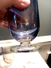 Pair of Blown Glass Gray & Purple Blue Iridescent Short Stemmed Goblets Numbered