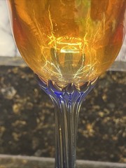 Glass Tulip Iridescent & Cobalt Blue Signed Rick Strini Wine Glasses