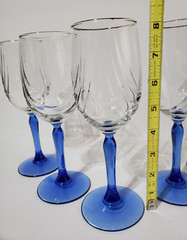 Lenox Crystal Cobalt Blue Stem Swag Drape Gold Rim Wine Glasses, (7), Vtg