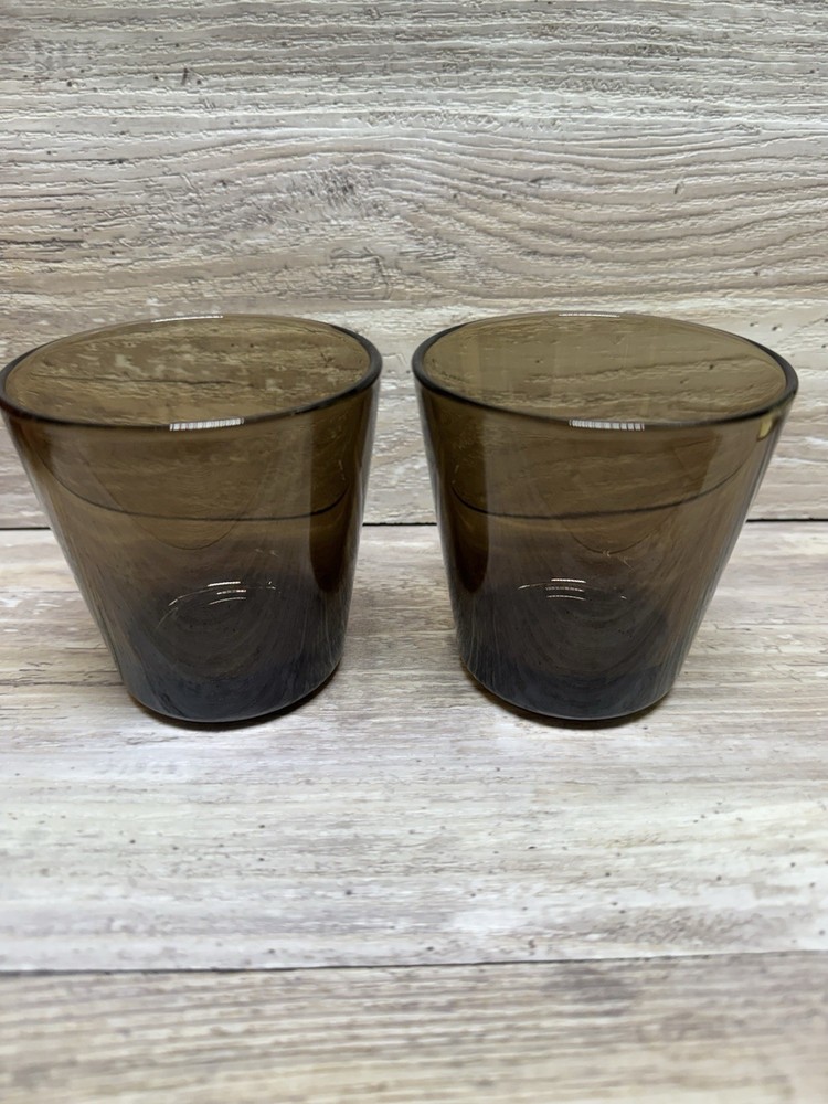 Iittala Kartio Smoke Brown Glass Tumblers Set 2 Kaj Franck Finland 3 1/8” Kartio