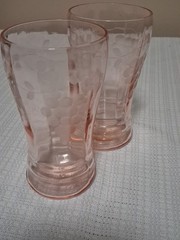 Vintage Pink Depression 2 Of Each Size Glasses With Floral Etching – Set Of 6