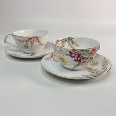 Vtg Kent Springfield Cup Saucer 2 Sets Floral Grannycore Gold Trim 5 3/4″ Floral