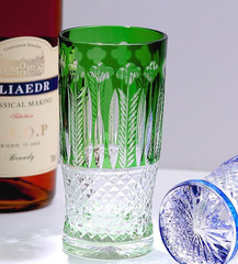 280ml Green Diamond Cut Clear Crystal Glasses For Liquor/Wine