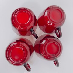 Anchor Hocking Royal Ruby Red Glass Cups Mug Set of 4 Tea Coffee Vintage