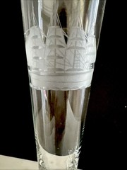 Toscany Crystal Clipper Ship Etched Tall Pilsner Beer Glass Set Of 2 with Label