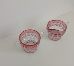 Kings Crown – Tiffin Franciscan – Thumbprint Sugar & Creamer Set – Flashed Rim