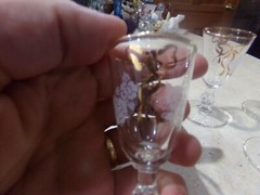 4 Vintage Libbey Glass White Rose Cordials Goblets Gold Ribbon 1 Oz Stem 3003