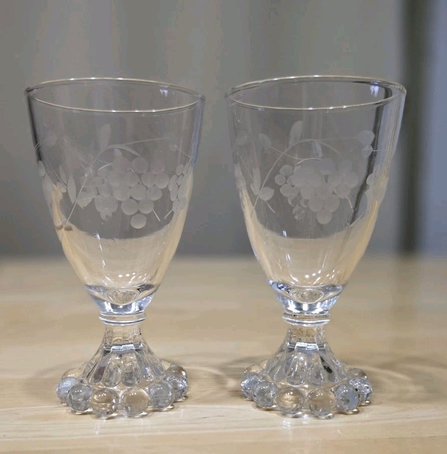 Water Glass Etched Grape Design Set Of 2
