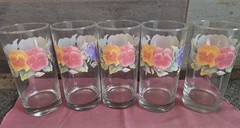 Vintage Corelle Summer Blush Pansy Tumblers 6” Drinking Glass Glasses Set Of 5
