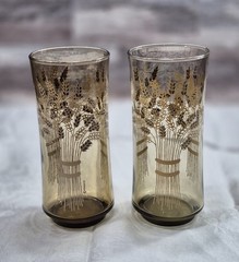 Vintage Libbey Franco Wheat Smokey Amber Glass Tumblers (set of 2) 14oz 1970 USA