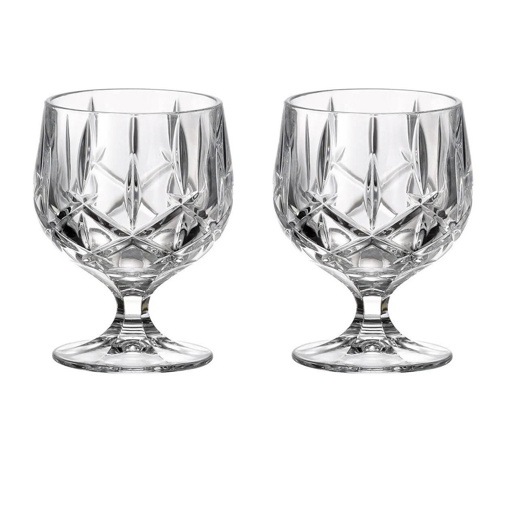Criss Cross Crystal Cognac Glasses Heavy Cut Bohemia Brandy Snifter Set of 2