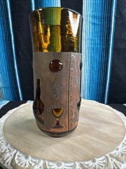 VTG MCM Felipe Derflingher Caged Art Glass Brutalist Highball Tumbler Amber-Rare