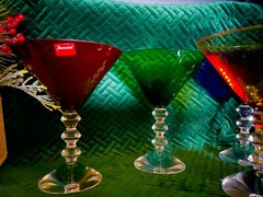 SET OF 4 DIFFERENT COLOR (RED, BLUE, GREEN AND YELLOW) BACCARAT MARTINI GLASSES