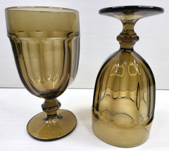 2 Libbey Gibraltar Mocha Brown Iced Tea Glasses Set 7″ Duratuff Paneled Goblets