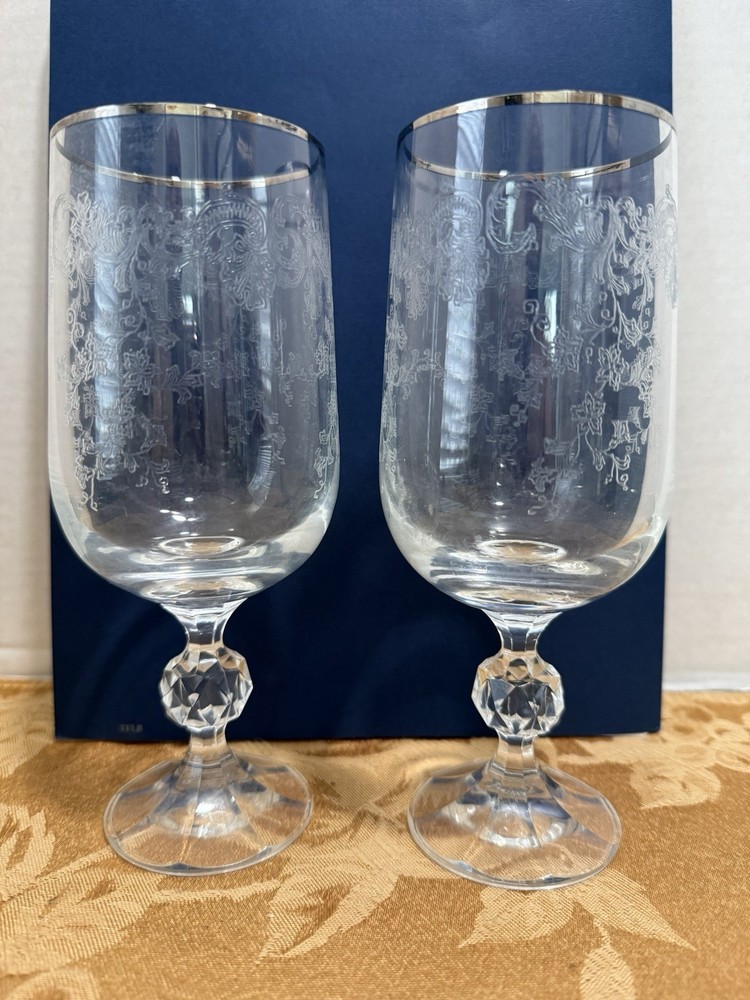 1 Bohemian Crystal Cascade Champagne Flute Etched Swag Knob Stem & Panel Base