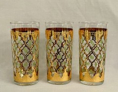 Set of Three (3) Vintage Culver ‘Valencia’ Highball Glasses – 22k Gold