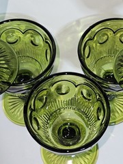8 Bartlett Collins Bullseye Cane Wine Stemmed St Genevieve Green Rare HTF EUC