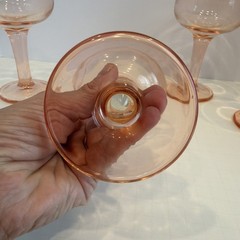 Vintage Pink Coupe Martini Glasses Set of 4 Chunky Stem Retro Barware