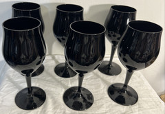 Vintage Set Of 6 Crystal Black Elegance Amethyst Wine Glasses Goblets 6 inches